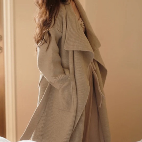 998. LAST 1! Heavyweight Tan Cardigan Coat Chunky Maxi Oversized pocket Long Rib - Picture 2 of 2